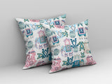 16" Pink White Tribal Indoor Outdoor Zip Throw Pillow