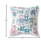 18" Pink White Tribal Indoor Outdoor Zip Throw Pillow