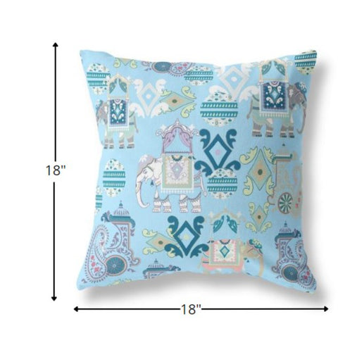 18" Sky Blue Tribal Indoor Outdoor Zip Throw Pillow