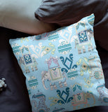 18" Sky Blue Tribal Indoor Outdoor Zip Throw Pillow