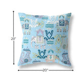 18" Sky Blue Tribal Indoor Outdoor Zip Throw Pillow