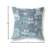 16" Gray White Tribal Indoor Outdoor Zip Throw Pillow