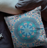 16” Blue Pink Jewel Indoor Outdoor Zippered Throw Pillow