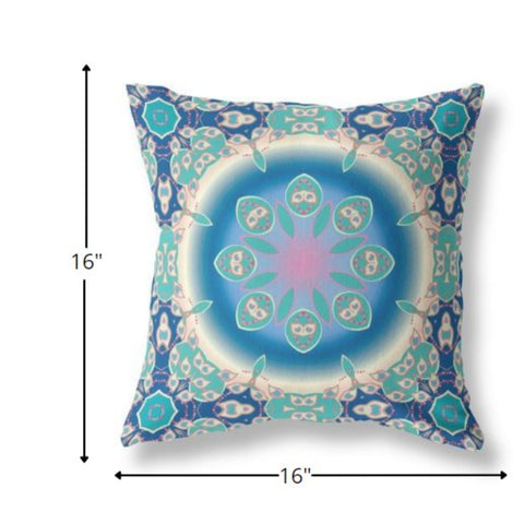 16” Blue Turquoise Jewel Indoor Outdoor Zippered Throw Pillow