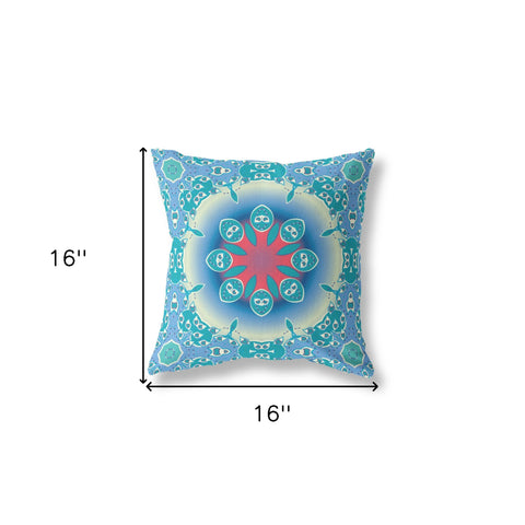 16” Turquoise Pink Jewel Indoor Outdoor Zippered Throw Pillow