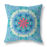 18” Turquoise Pink Jewel Indoor Outdoor Zippered Throw Pillow