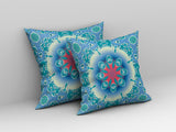 18” Turquoise Pink Jewel Indoor Outdoor Zippered Throw Pillow