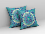 16” Green Blue Jewel Indoor Outdoor Zippered Throw Pillow