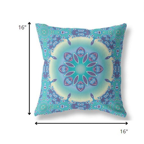 16” Green Blue Jewel Indoor Outdoor Zippered Throw Pillow