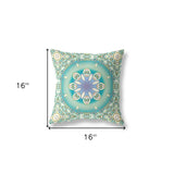 16” Turquoise Olive Jewel Indoor Outdoor Zippered Throw Pillow