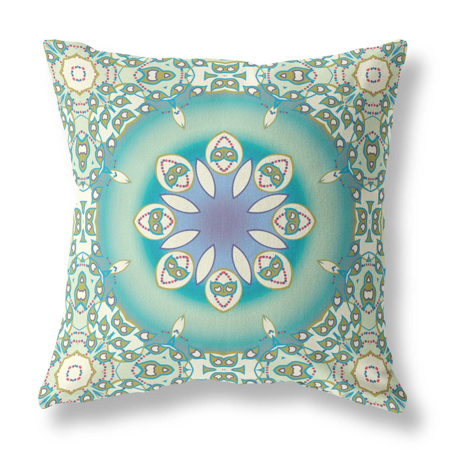 18” Turquoise Olive Jewel Indoor Outdoor Zippered Throw Pillow