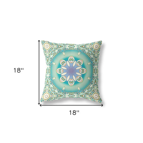 18” Turquoise Olive Jewel Indoor Outdoor Zippered Throw Pillow