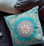 16” Blue Gold Jewel Indoor Outdoor Zippered Throw Pillow