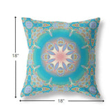 18” Blue Gold Jewel Indoor Outdoor Zippered Throw Pillow