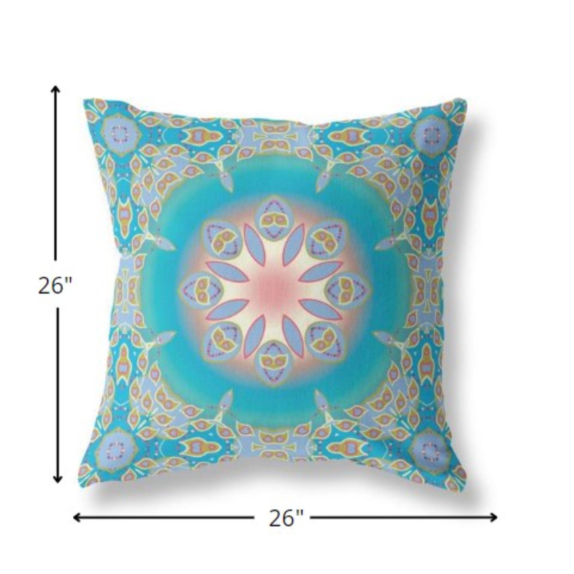 18” Blue Gold Jewel Indoor Outdoor Zippered Throw Pillow