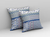 16” Blue Lavender White Patch Indoor Outdoor Zippered Throw Pillow