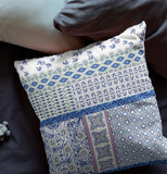 16” Blue Lavender White Patch Indoor Outdoor Zippered Throw Pillow