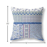 16” Blue Lavender White Patch Indoor Outdoor Zippered Throw Pillow