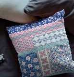 16” Blue Pink Patch Indoor Outdoor Zippered Throw Pillow