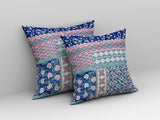 18” Blue Pink Patch Indoor Outdoor Zippered Throw Pillow