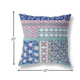 18” Blue Pink Patch Indoor Outdoor Zippered Throw Pillow