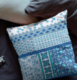 18” Blue White Patch Indoor Outdoor Zippered Throw Pillow