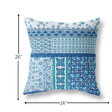 18” Blue White Patch Indoor Outdoor Zippered Throw Pillow