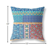 18” Blue Orange Patch Indoor Outdoor Zippered Throw Pillow