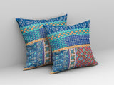 18” Blue Orange Patch Indoor Outdoor Zippered Throw Pillow