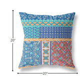 18” Blue Orange Patch Indoor Outdoor Zippered Throw Pillow