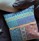 18” Blue Orange Patch Indoor Outdoor Zippered Throw Pillow