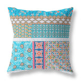 16” Turquoise White Patch Indoor Outdoor Zippered Throw Pillow