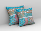 16” Turquoise White Patch Indoor Outdoor Zippered Throw Pillow