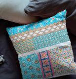 16” Turquoise White Patch Indoor Outdoor Zippered Throw Pillow