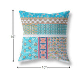 16” Turquoise White Patch Indoor Outdoor Zippered Throw Pillow