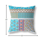 18” Turquoise White Patch Indoor Outdoor Zippered Throw Pillow