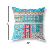 18” Turquoise White Patch Indoor Outdoor Zippered Throw Pillow