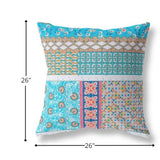 18” Turquoise White Patch Indoor Outdoor Zippered Throw Pillow