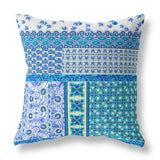 18” Turquoise Blue Patch Indoor Outdoor Zippered Throw Pillow