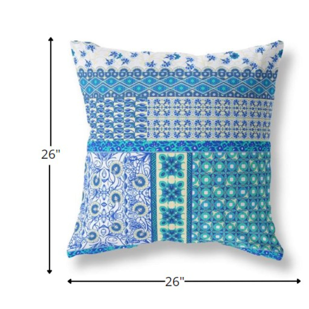 18” Turquoise Blue Patch Indoor Outdoor Zippered Throw Pillow