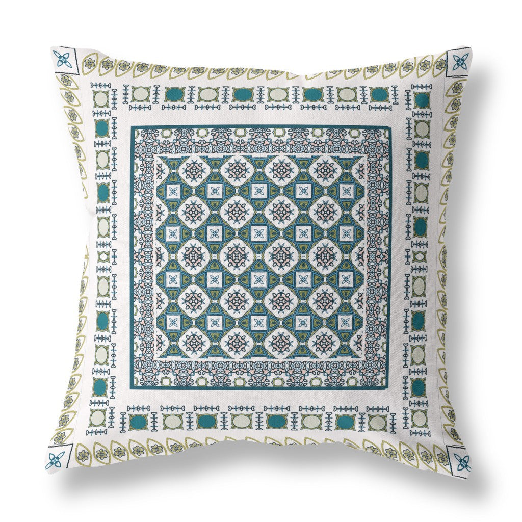 16” White Green Block Indoor Outdoor Zippered Throw Pillow