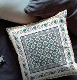 16” White Green Block Indoor Outdoor Zippered Throw Pillow