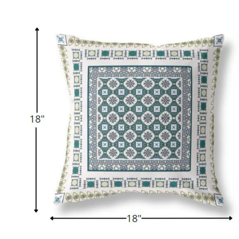 18” White Green Block Indoor Outdoor Zippered Throw Pillow