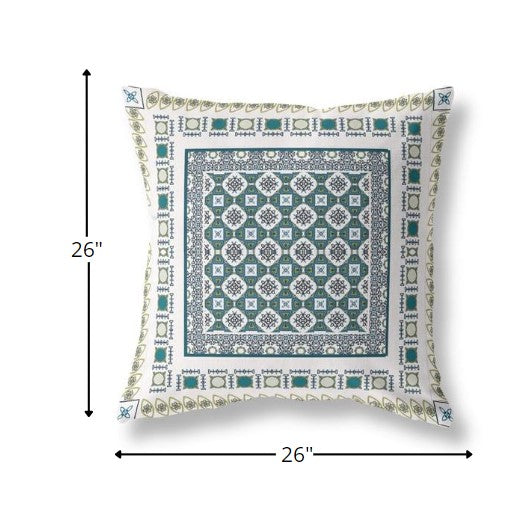 18” White Green Block Indoor Outdoor Zippered Throw Pillow