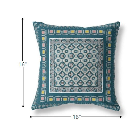 16” Blue Beige Block Indoor Outdoor Zippered Throw Pillow