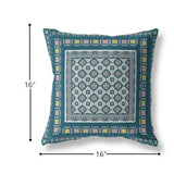 16” Blue Beige Block Indoor Outdoor Zippered Throw Pillow