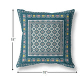 18” Blue Beige Block Indoor Outdoor Zippered Throw Pillow