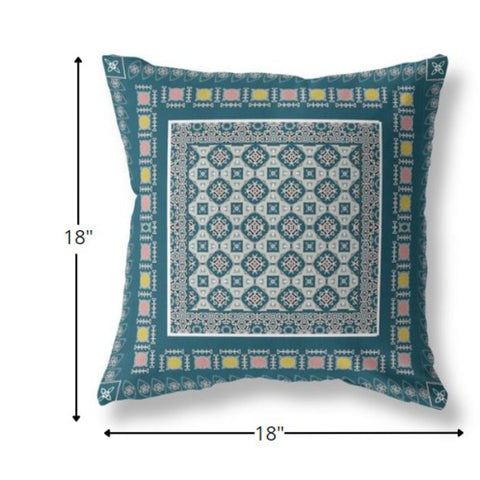 18” Blue Beige Block Indoor Outdoor Zippered Throw Pillow