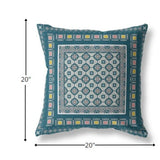 18” Blue Beige Block Indoor Outdoor Zippered Throw Pillow