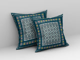 18” Blue Beige Block Indoor Outdoor Zippered Throw Pillow